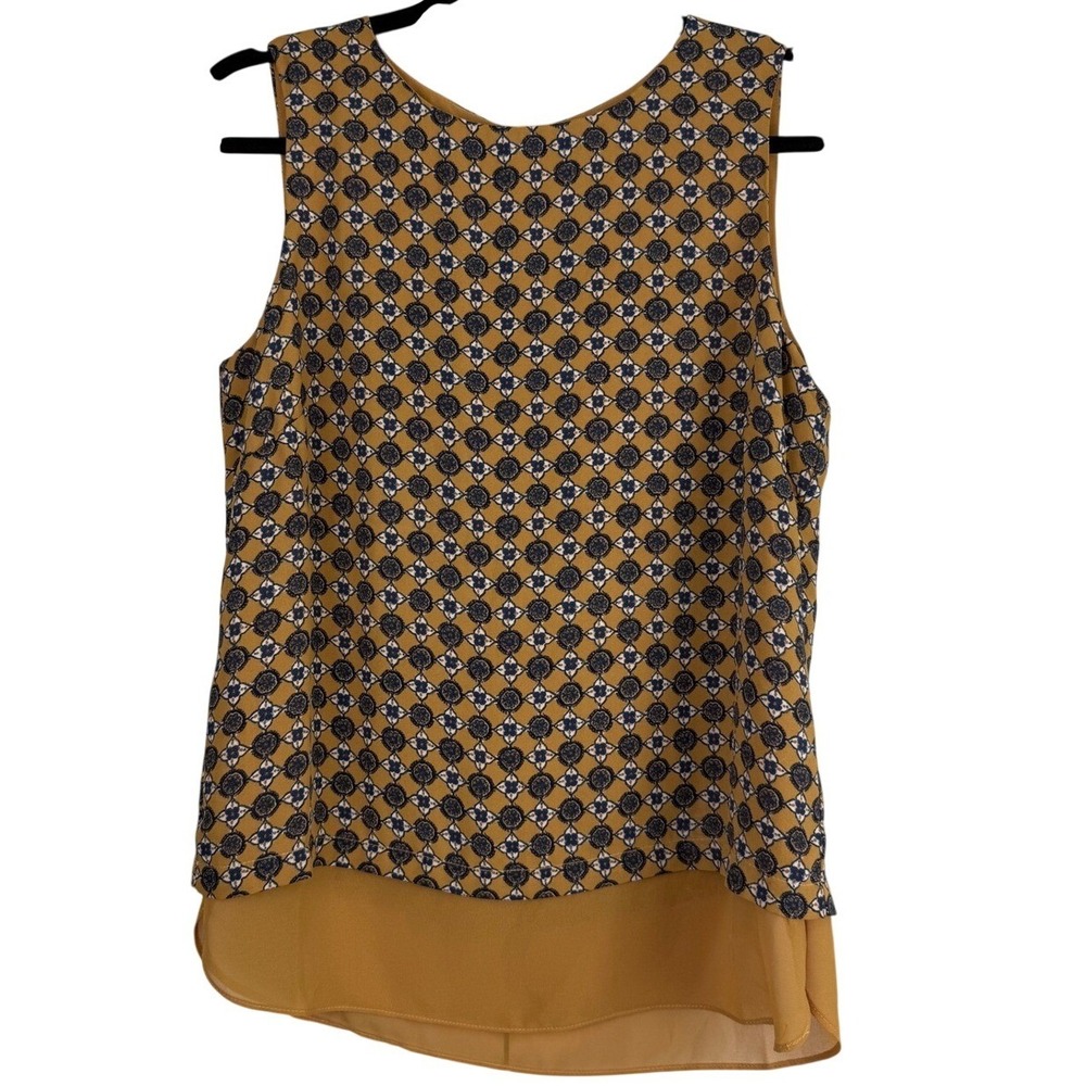 Rose + Olive Mustard Yellow Geometric Medallion Print Sleeveless Blouse S NWT